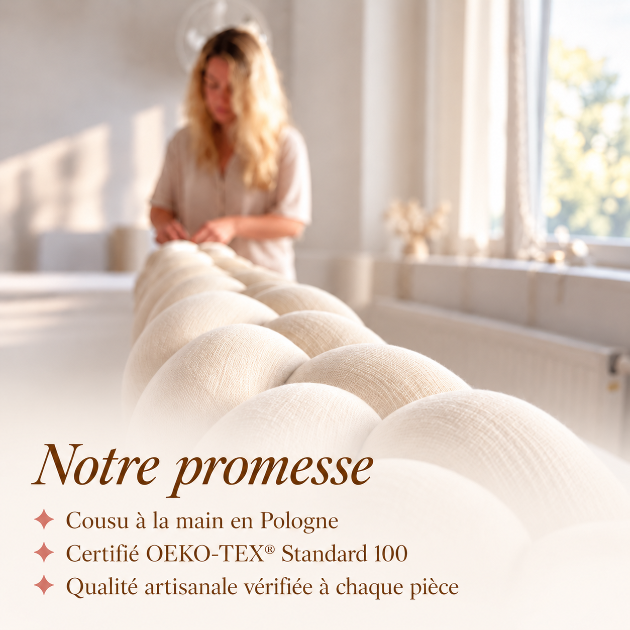 Notre promesse - tresse cousue à la main en Pologne - atelier Prestige Baby