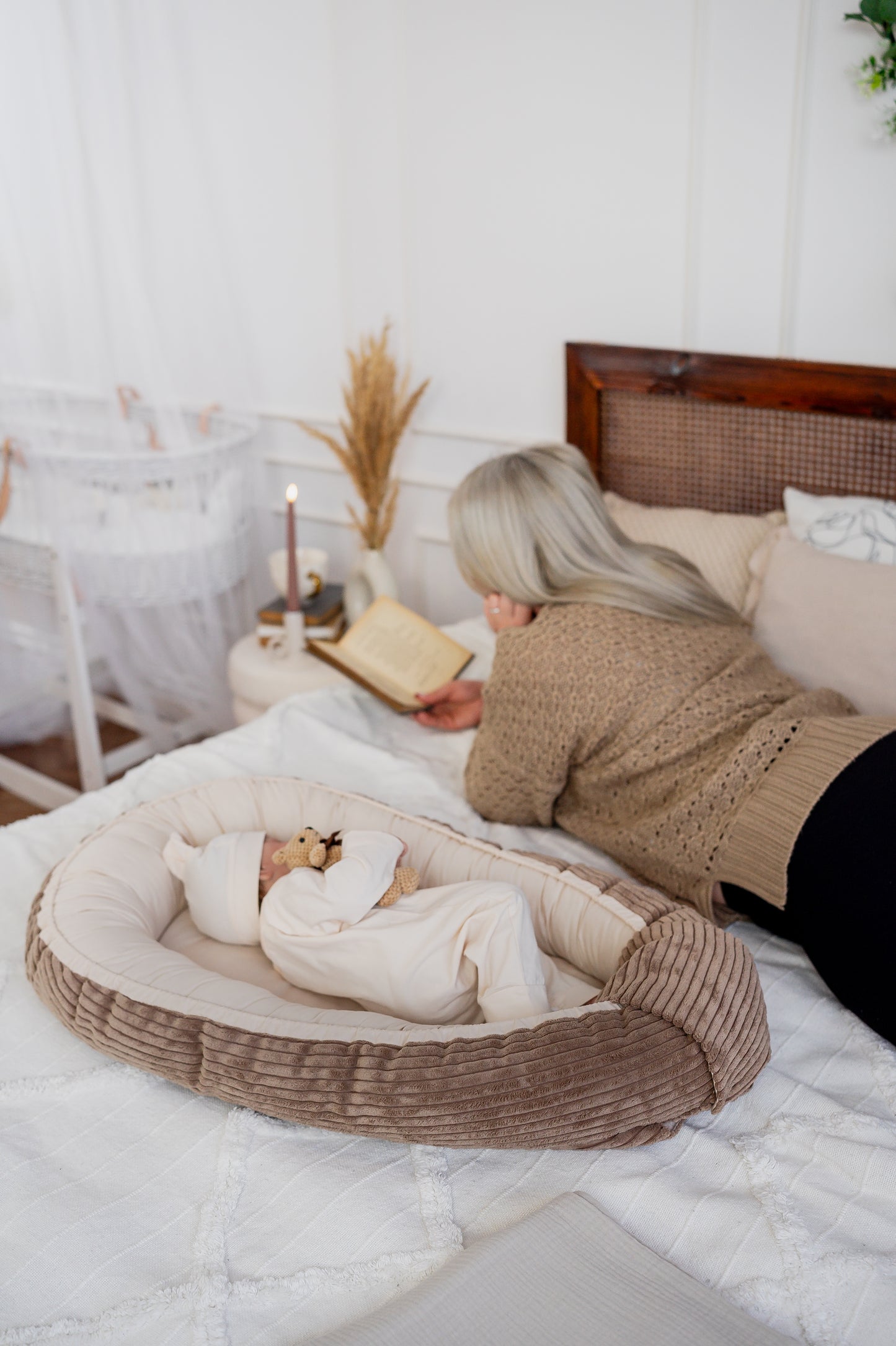 Pack Naissance Prestige Velours d’Amour | Cocon, Nid d’ange & Sac à langer assortis | Tons Colorés