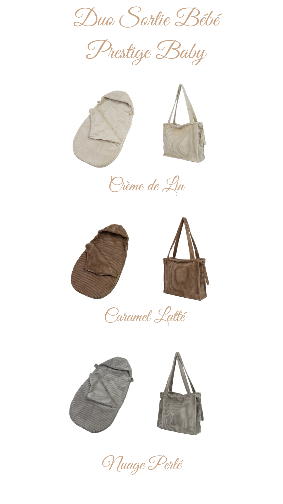 Duo Sortie Bébé Velours d'Amour | Nid d’ange cosy & Sac à langer assortis | Tons Neutres