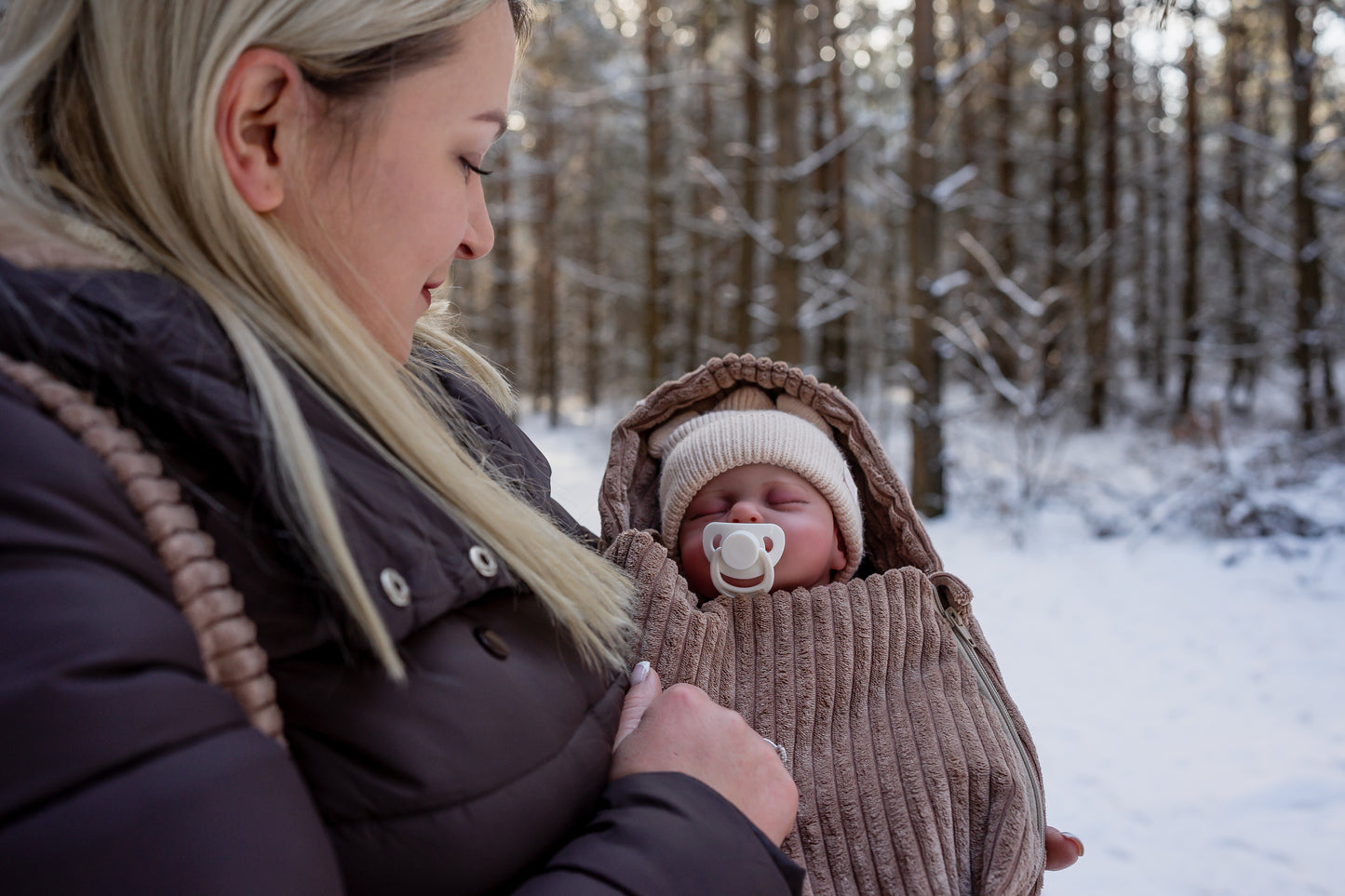 Duo Sortie Bébé Velours d'Amour | Nid d’ange cosy & Sac à langer assortis | Tons Neutres