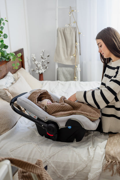 Duo Sortie Bébé Velours d'Amour | Nid d’ange cosy & Sac à langer assortis | Tons Neutres