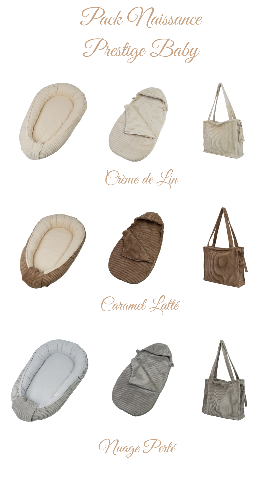 Pack Naissance Prestige Velours d’Amour | Cocon, Nid d’ange & Sac à langer assortis | Tons Neutres