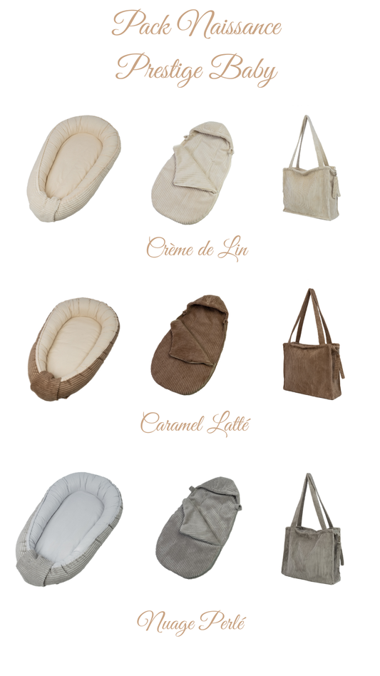 Pack Naissance Prestige Velours d’Amour | Cocon, Nid d’ange & Sac à langer assortis | Tons Neutres