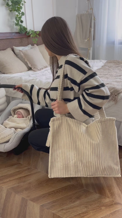 Sac à langer "Velours côtelé" avec  son tapis  à langer - 💝 Offre Pack Naissance